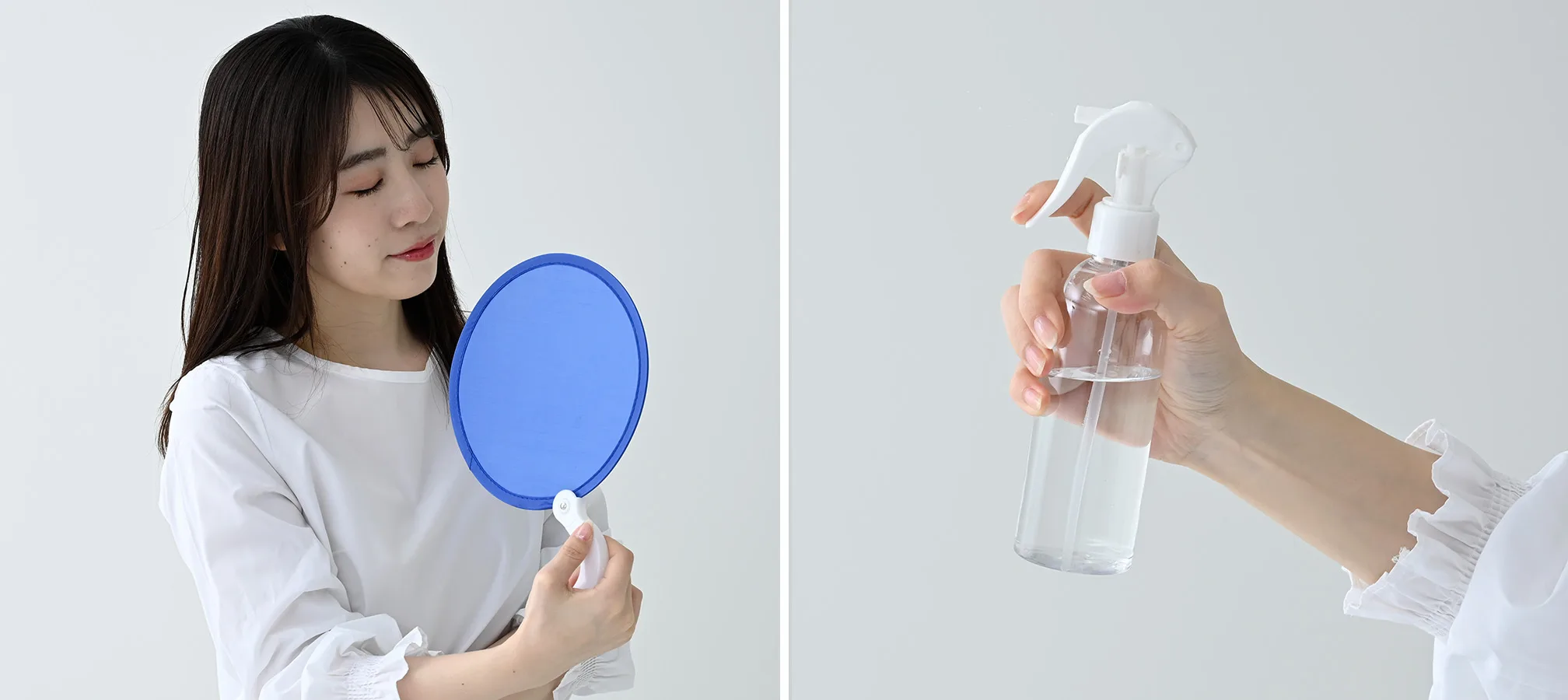 折りたたみうちわと霧吹きの使い方
