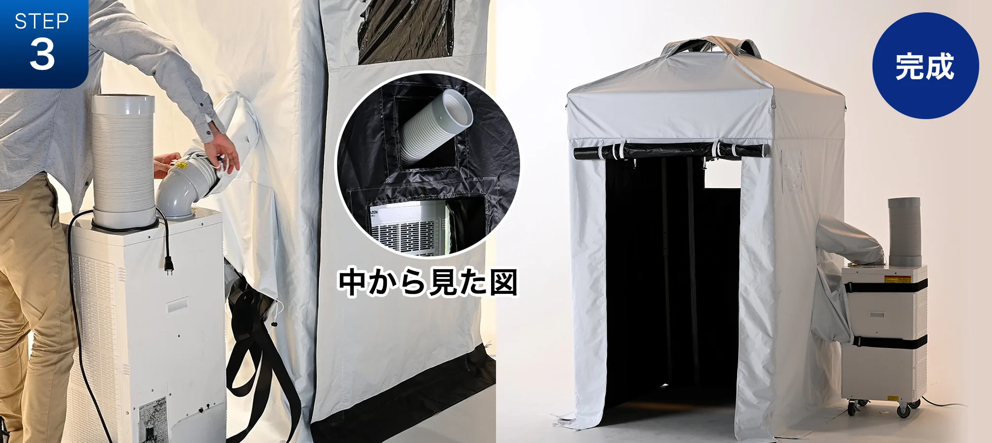 サイドにスポットエアコンを取り付けて完成した状態