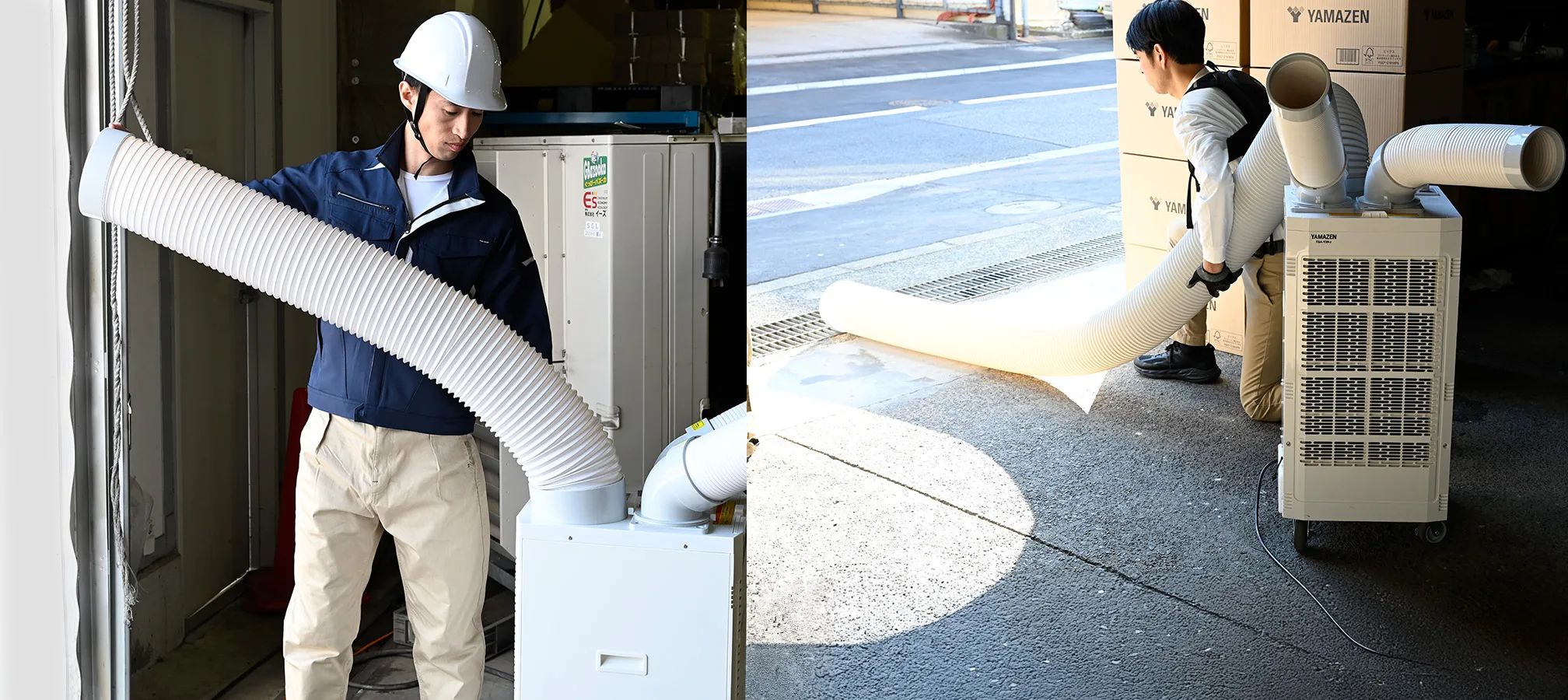 排熱ダクトを使って屋外へ排熱している様子